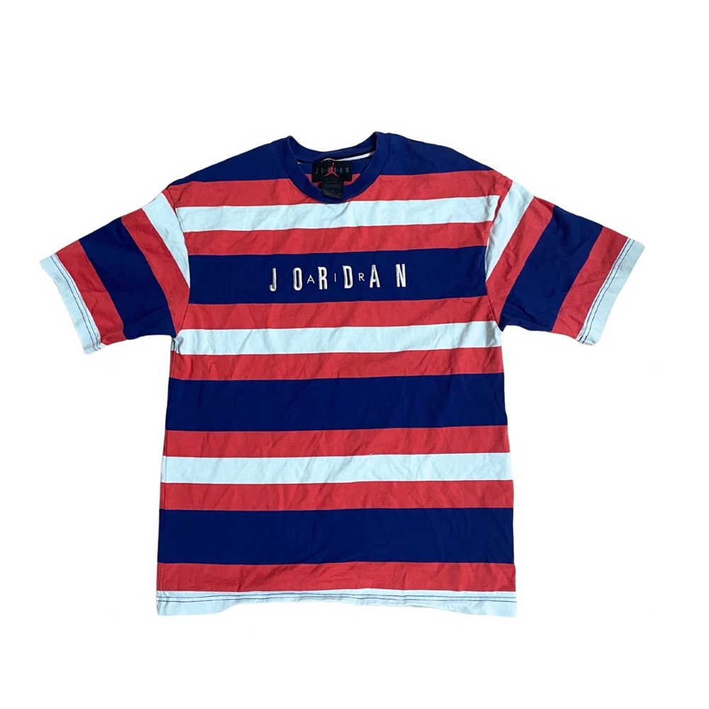 Jordan Men's Blue, Red, and White Striped Tee